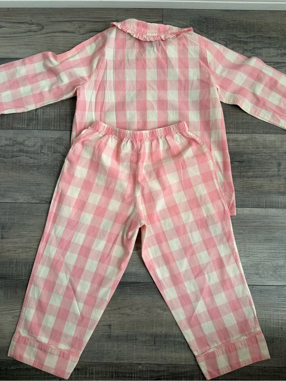 DOEN Girls' Pink and White Gingham Pajama Set SZ 8